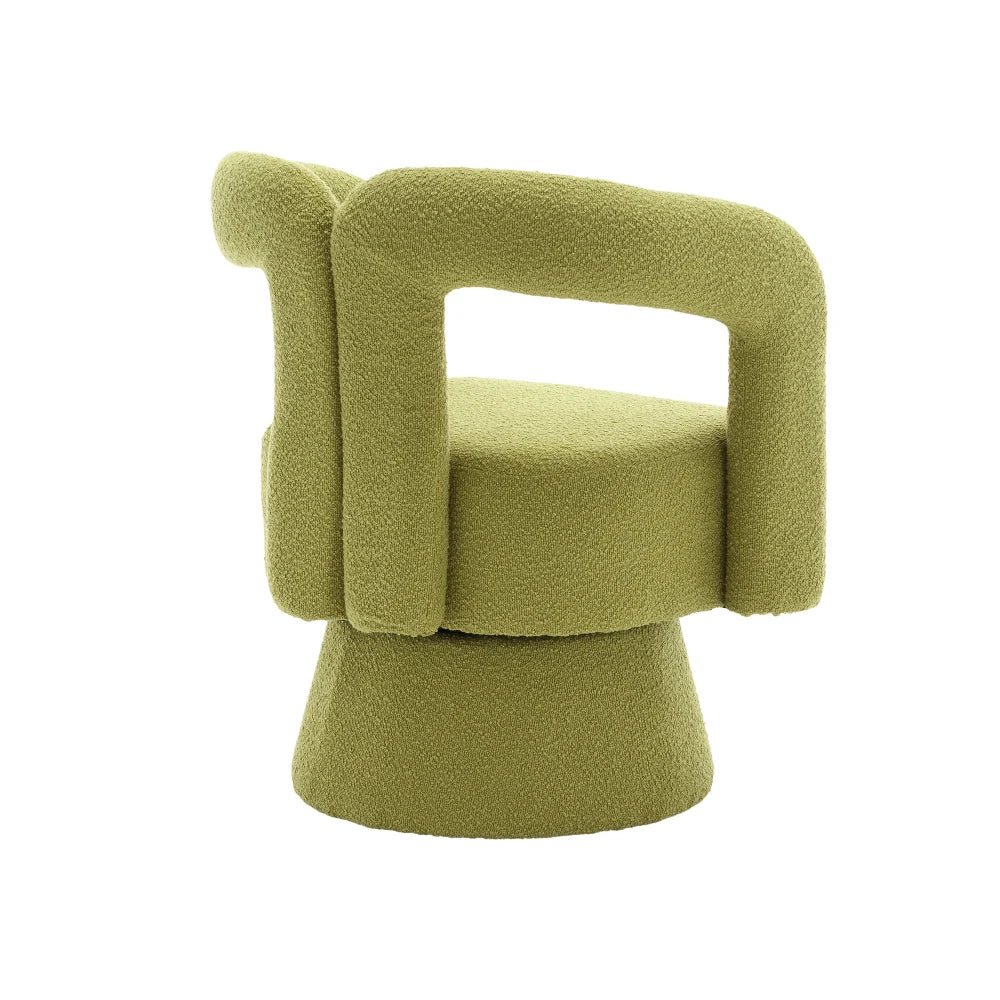 Drehbarer Bouclé-Sessel mit runder Form und breiten Armlehnen für Wohnzimmer und Schlafzimmer – 360° drehbar, 67 × 55 × 74 cm, 4 Farben