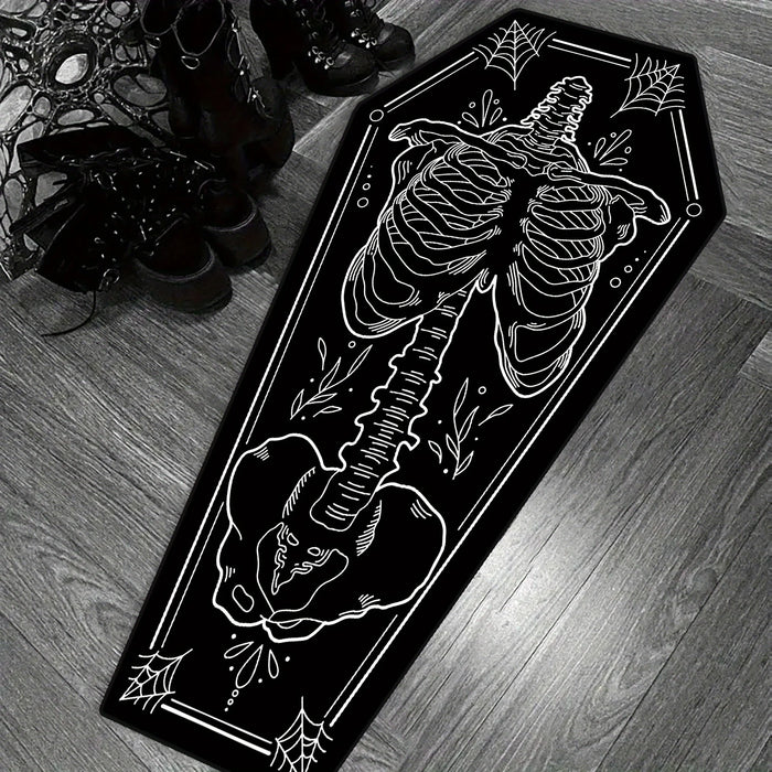 Teppich in Sargform mit Skelett-Motiv im Gothic-Stil für Wohnzimmer, Schlafzimmer und Halloween – 40 × 120 bis 60 × 180 cm, weich, rutschfest