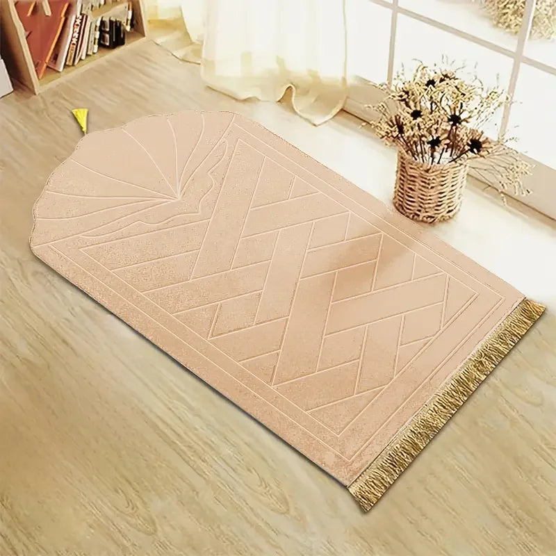 Gepolsterter Gebetsteppich mit Quasten und Prägemuster für das Gebet an verschiedenen Orten – 65 × 110 cm, dicke Schwammeinlage, weich, 7 Farben