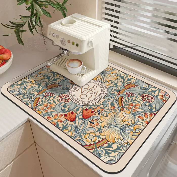 Saugfähige Abtropfmatte für Geschirr, Tassen und Flaschen auf der Küchenarbeitsplatte – 30 × 40 bis 40 × 60 cm, Gummirückseite, rutschfest, 17 Motive