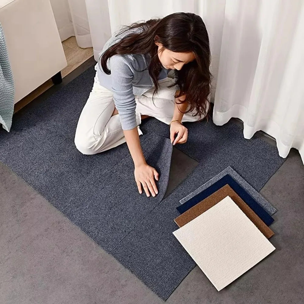 Selbstklebende Teppichfliese aus Polyester für Schlafzimmer und Wohnung – 40 × 40 cm, rutschhemmend, ohne Werkzeug verlegbar, einfarbig, 7 Farben