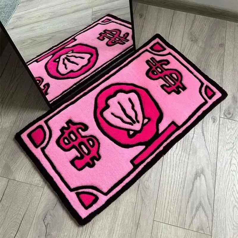 Bedruckter Teppich mit Cartoon-Geldschein-Motiv für Eingang und Schlafzimmer – 40 × 60 bis 60 × 90 cm, wasserabweisend, antistatisch, 4 Motive