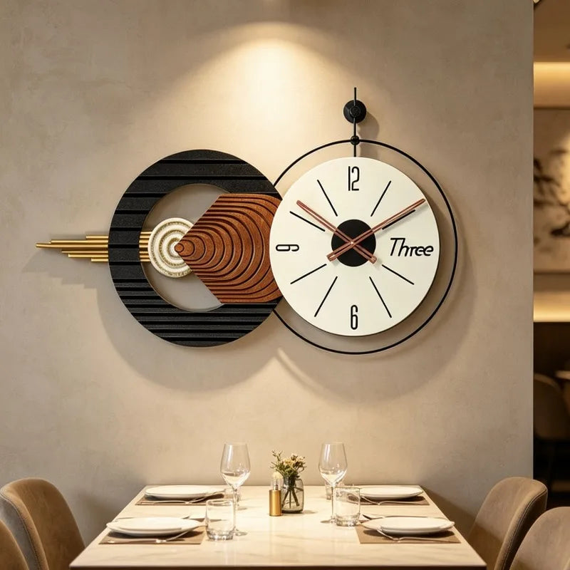 Minimalistische Wanduhr mit Holz-Zifferblatt für Wohnzimmer, Schlafzimmer und Büro – 88 × 51,5 cm, groß, geräuschloses Quarzwerk, modern