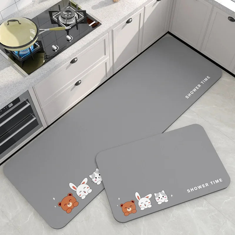 Kieselgur-Küchenmatte mit Cartoon-Druck für Küche und Bad – 40 × 60 bis 50 × 160 cm, wasserdicht, rutschfest, einzeln oder im 2er-Set, 9 Motive