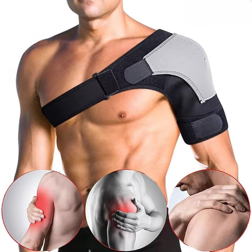 Schulterbandage aus Neopren mit Kompression und Kühlpad-Tasche für die linke oder rechte Schulter – Schulterbreite 25–40 cm, Doppelschnalle, Klett