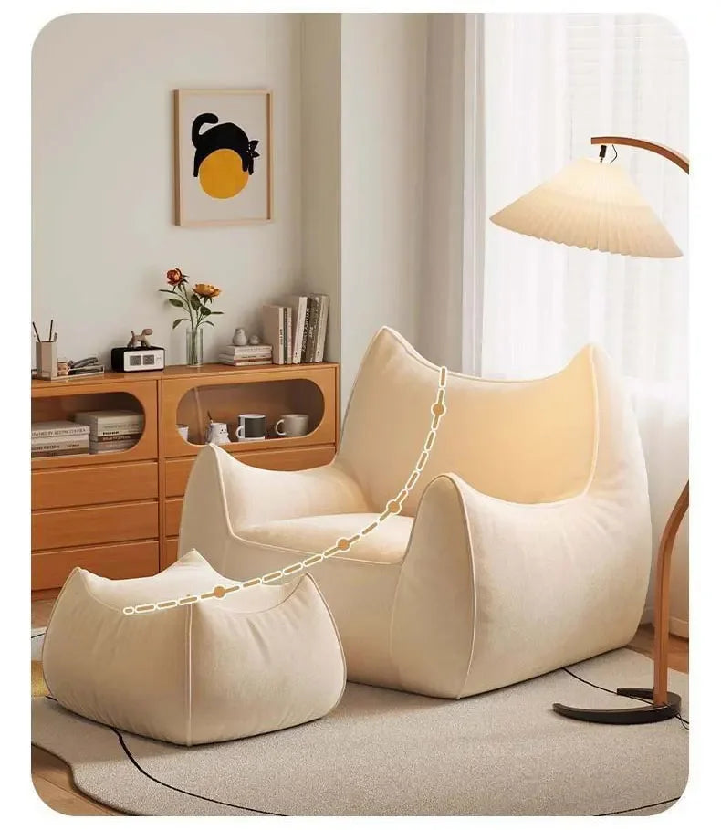 Sitzsack-Sessel mit Fußhocker und EPS-Füllung für Wohnzimmer, Schlafzimmer und Balkon – 80 × 70 × 60 cm, schmutzabweisend, 3 Farben