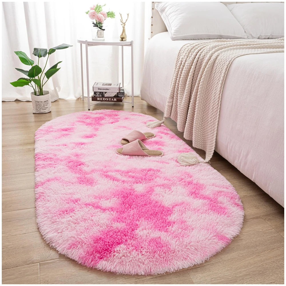 Ovaler Plüschteppich mit flauschigem Flor für Wohnzimmer, Kinderzimmer und Balkon – 40 × 60 bis 180 × 200 cm, ca. 3 cm Florhöhe, 10 Farben