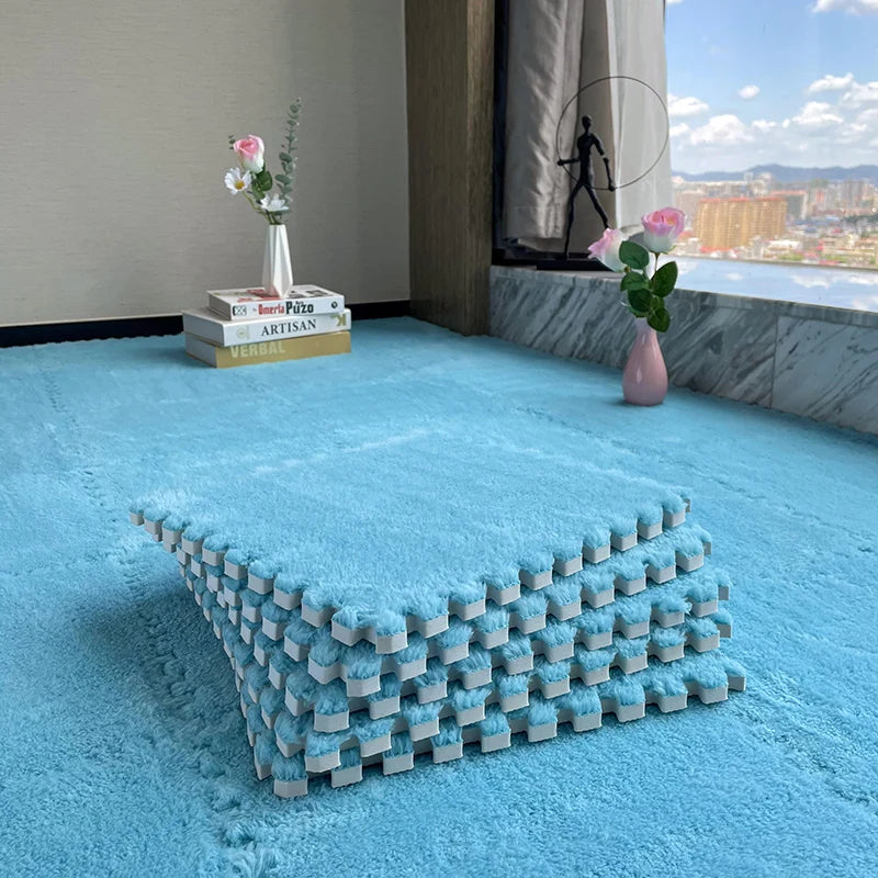Plüsch-Puzzlematten im 10er-Set mit EVA-Schaum für Schlafzimmer und Fensterplatz – je 30 × 30 × 1 cm, ineinandergreifend, zuschneidbar, 11 Farben
