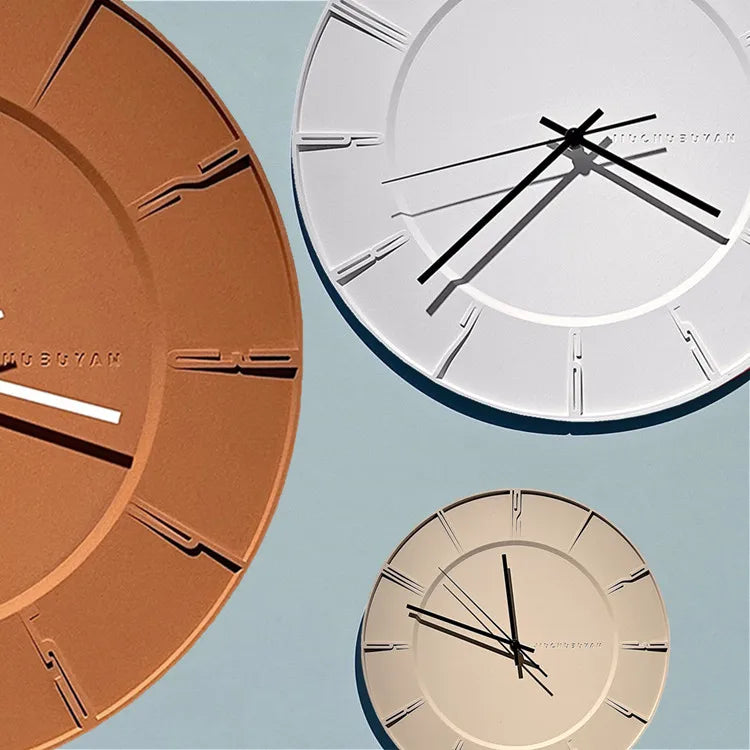 Minimalistische Wanduhr aus Beton im nordischen Stil für Wohnzimmer und Arbeitszimmer – Ø ca. 38 cm, geräuschlos, ohne Bohren, Orange oder Beige