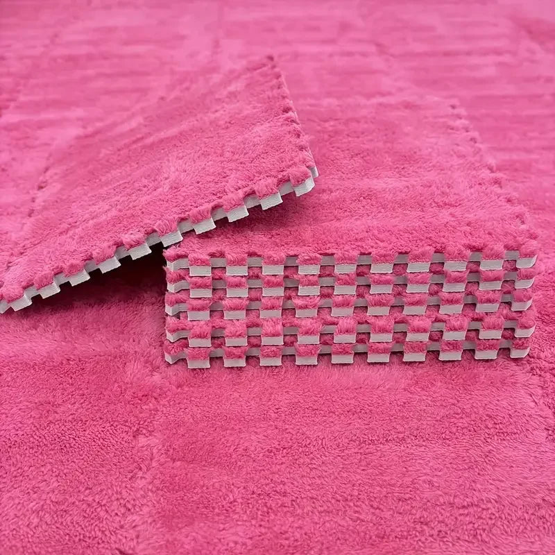 Flauschige Plüsch-Puzzlematten aus Schaumstoff für Wohnzimmer, Schlafzimmer und Spielbereich – quadratisch, 4 oder 12 Stück, stapelbar, 17 Farben