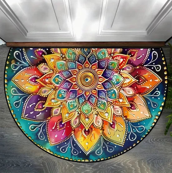 Halbrunde Fußmatte aus Filz für Haustür, Eingang und Schlafzimmer – 40 × 60 bis 60 × 90 cm, rutschfest, bedruckt, innen und außen, 4 Motive