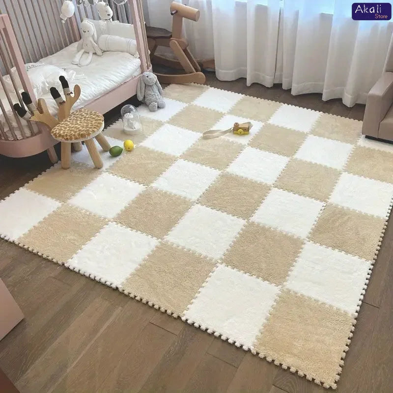 Flauschige Plüsch-Puzzlematten aus Schaumstoff für Wohnzimmer, Schlafzimmer und Spielbereich – quadratisch, 4 oder 12 Stück, stapelbar, 17 Farben