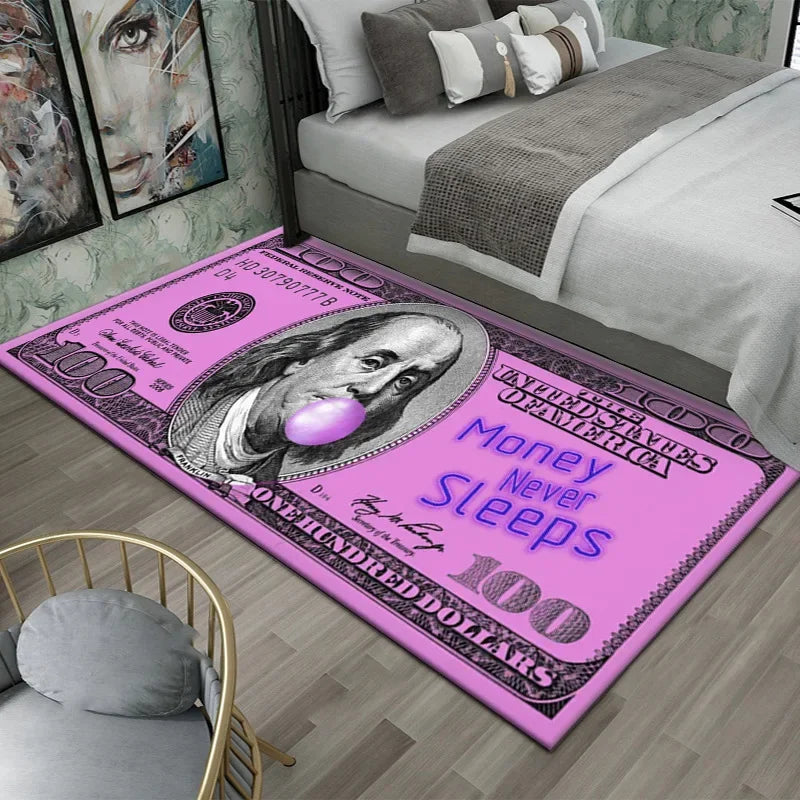 Teppich mit Dollarschein-Aufdruck aus Flanell für Schlafzimmer, Wohnzimmer und Büro – 40 × 60 bis 60 × 180 cm, rutschfeste Latexnoppen, 7 Motive