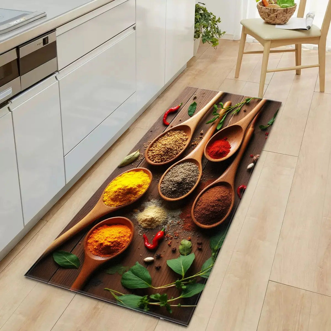 Bedruckte Küchenmatte aus Polyester für Küche, Flur und Waschküche – 40 × 60 bis 50 × 160 cm, saugfähig, rutschfest, waschbar, 6 Motive