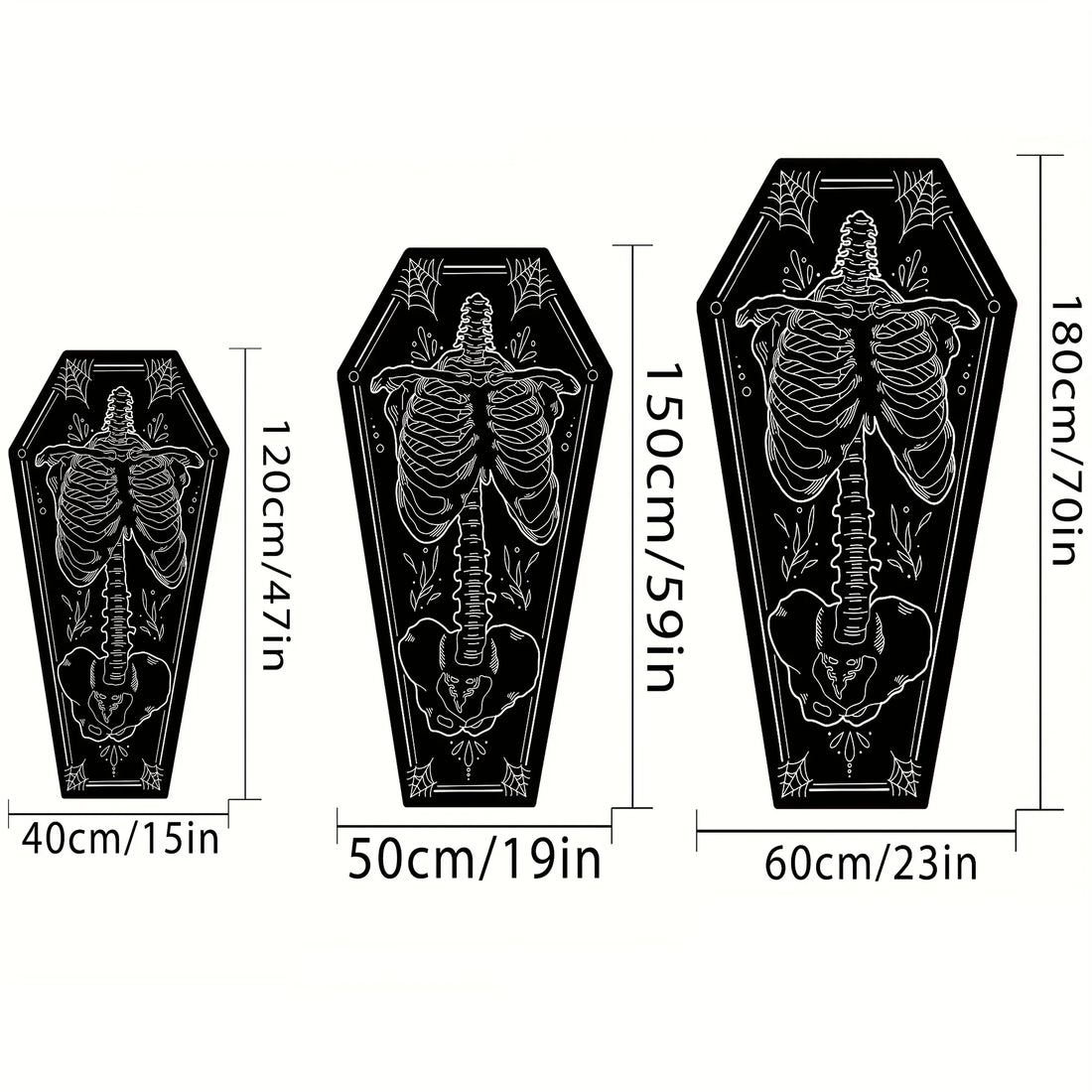 Teppich in Sargform mit Skelett-Motiv im Gothic-Stil für Wohnzimmer, Schlafzimmer und Halloween – 40 × 120 bis 60 × 180 cm, weich, rutschfest
