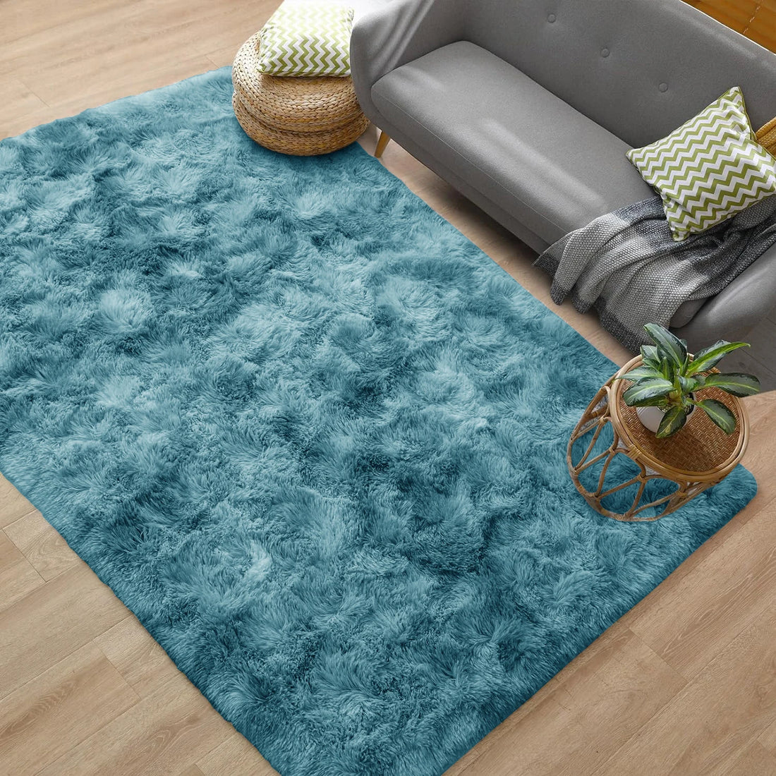 Zotteliger Teppich in Batik-Optik mit Samtflor für Wohnzimmer, Schlafzimmer und Kinderzimmer – 50 × 80 bis 160 × 230 cm, rutschfest, 4 Farben