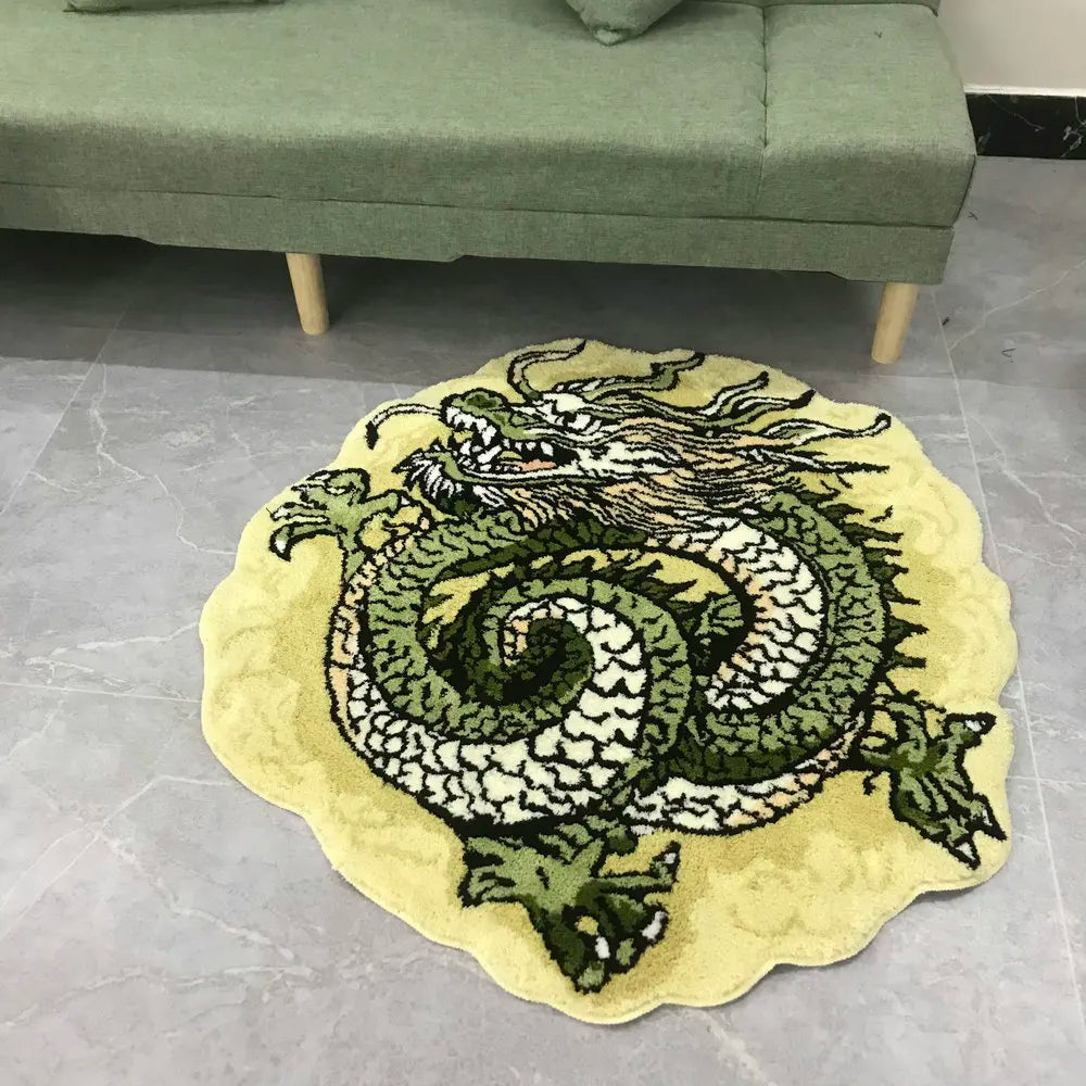 Getufteter Plüschteppich mit chinesischem Drachen in 3D-Optik für Wohnzimmer, Schlafzimmer und Bad – 90 × 110 cm, weich, saugfähig, rutschfest