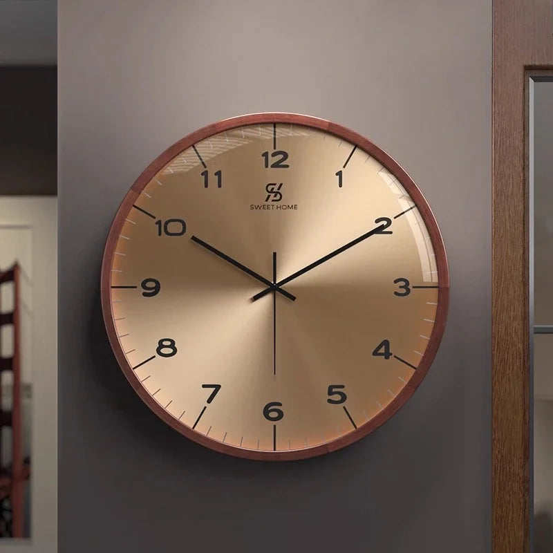 Runde Wanduhr aus Holz und Glas im nordischen Retro-Stil für Wohnzimmer und Esszimmer – Ø 35 oder 40 cm, geräuschloses Quarzwerk, 2 Modelle