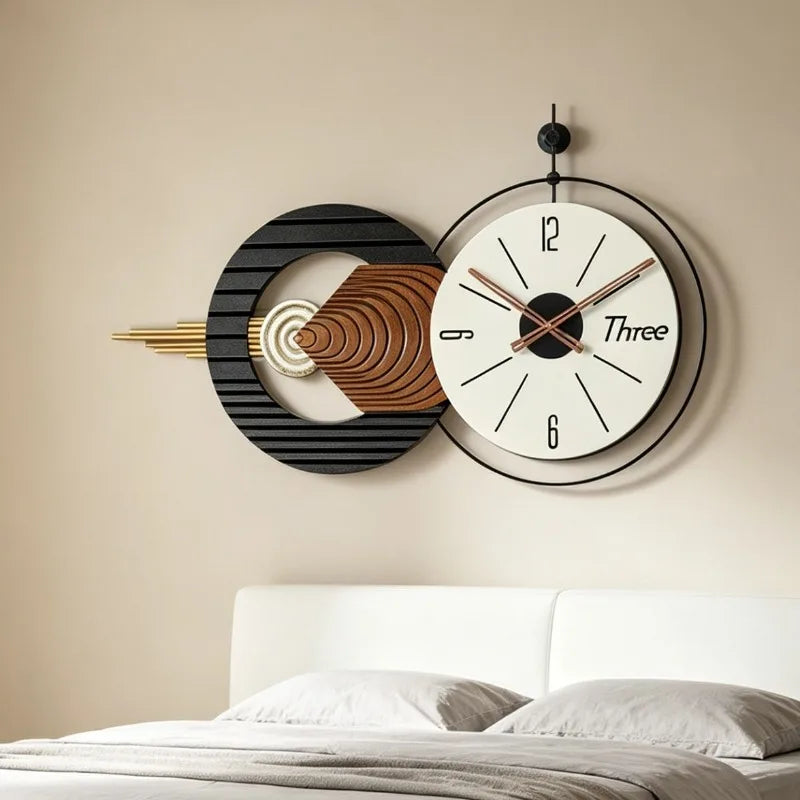 Minimalistische Wanduhr mit Holz-Zifferblatt für Wohnzimmer, Schlafzimmer und Büro – 88 × 51,5 cm, groß, geräuschloses Quarzwerk, modern