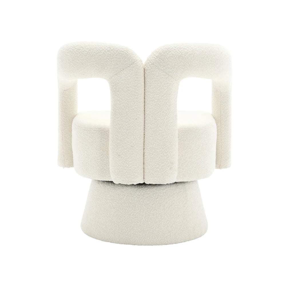 Drehbarer Bouclé-Sessel mit runder Form und breiten Armlehnen für Wohnzimmer und Schlafzimmer – 360° drehbar, 67 × 55 × 74 cm, 4 Farben