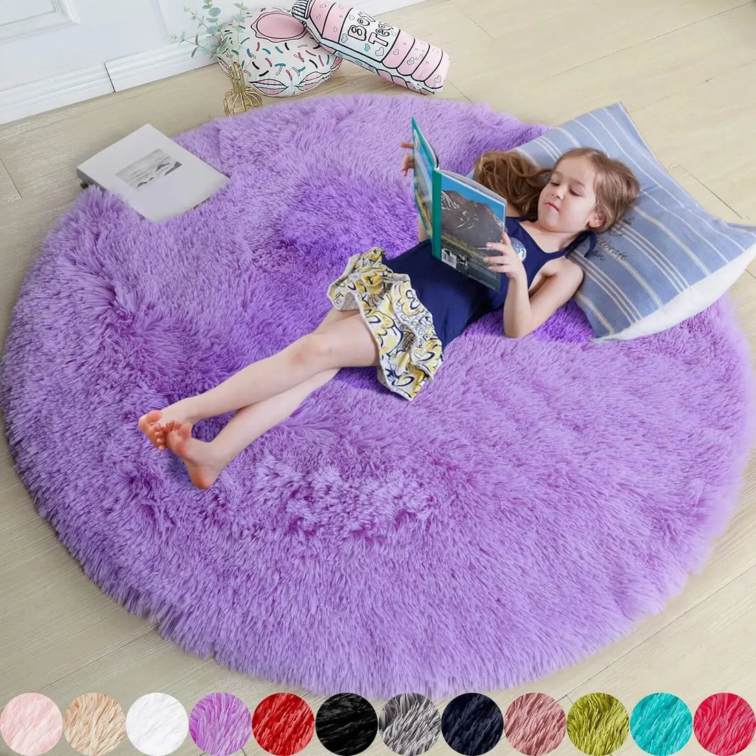 Runder Shaggy-Teppich für Mädchenzimmer, Kinderzimmer und Spielzimmer – Ø 60 bis 180 cm, flauschig, rutschfest, fusselfrei, 8 Farben