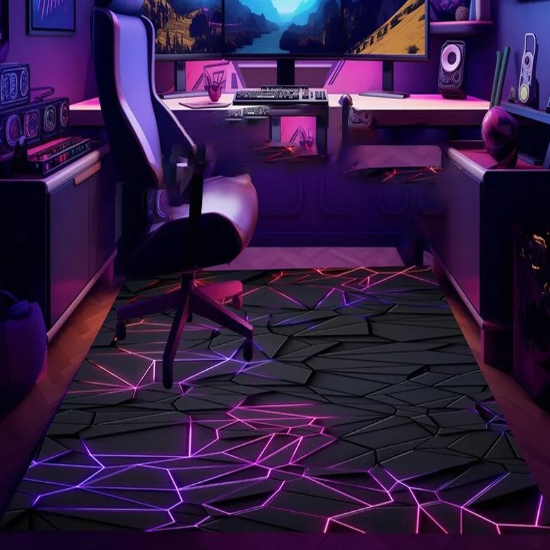 Gaming-Teppich mit geometrischem Neon-Muster für Spielzimmer, Kinderzimmer und Wohnzimmer – 40 × 60 bis 120 × 160 cm, rutschfest, 7 Motive