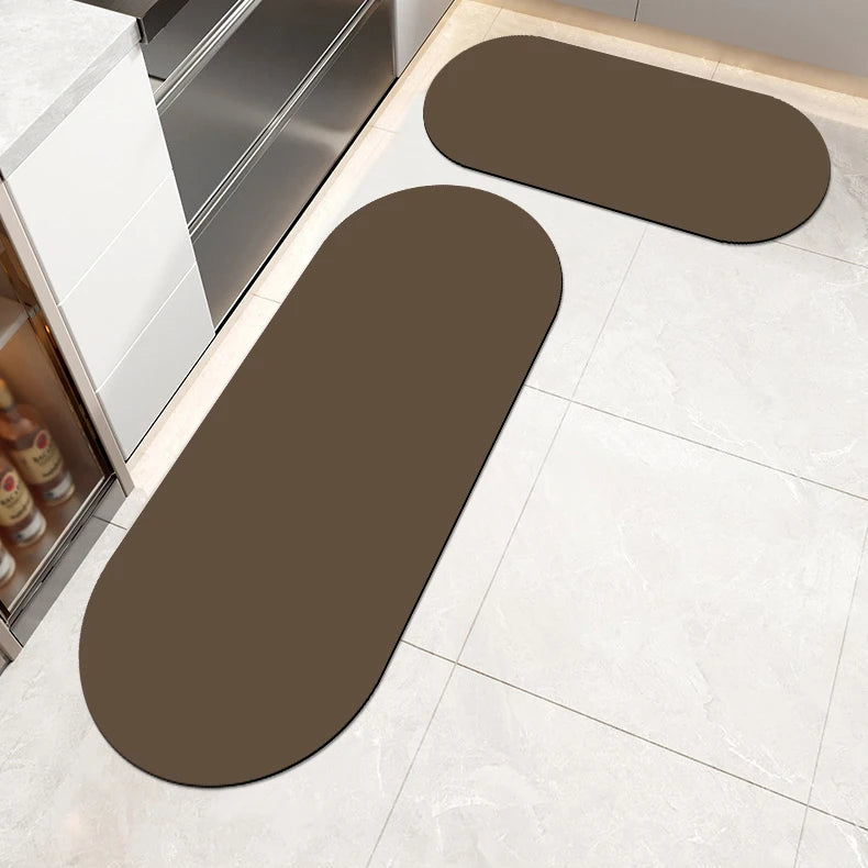 Einfarbige Kieselgur-Küchenmatte in Lederoptik für Küche, Eingang und Bad – 40 × 60 bis 50 × 160 cm, saugfähig, rutschfest, 6 Ausführungen