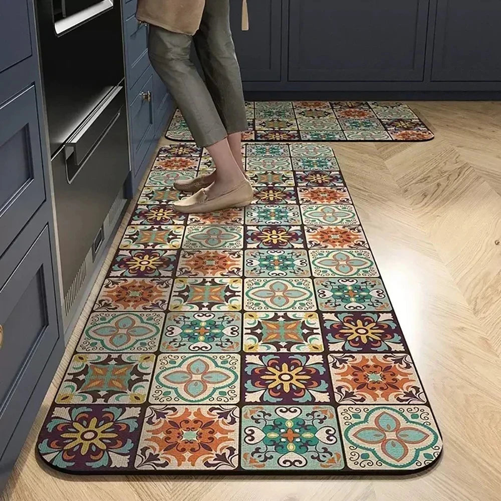 Bedruckte Küchenmatte aus Kristallsamt für Küche, Flur und Eingang – 40 × 60 bis 50 × 160 cm, auch im Zweierset, saugfähig, rutschfest, 18 Motive