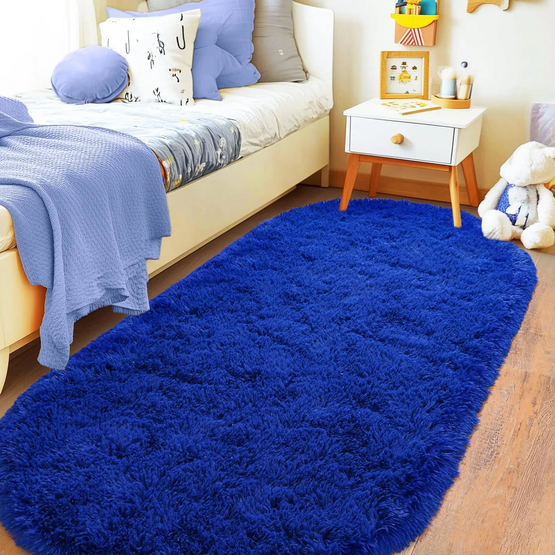 Ovaler Plüschteppich in Batik-Optik für Schlafzimmer, Kinderzimmer und Wohnzimmer – 40 × 60 bis 160 × 230 cm, ca. 4 cm Flor, rutschfest, 10 Farben