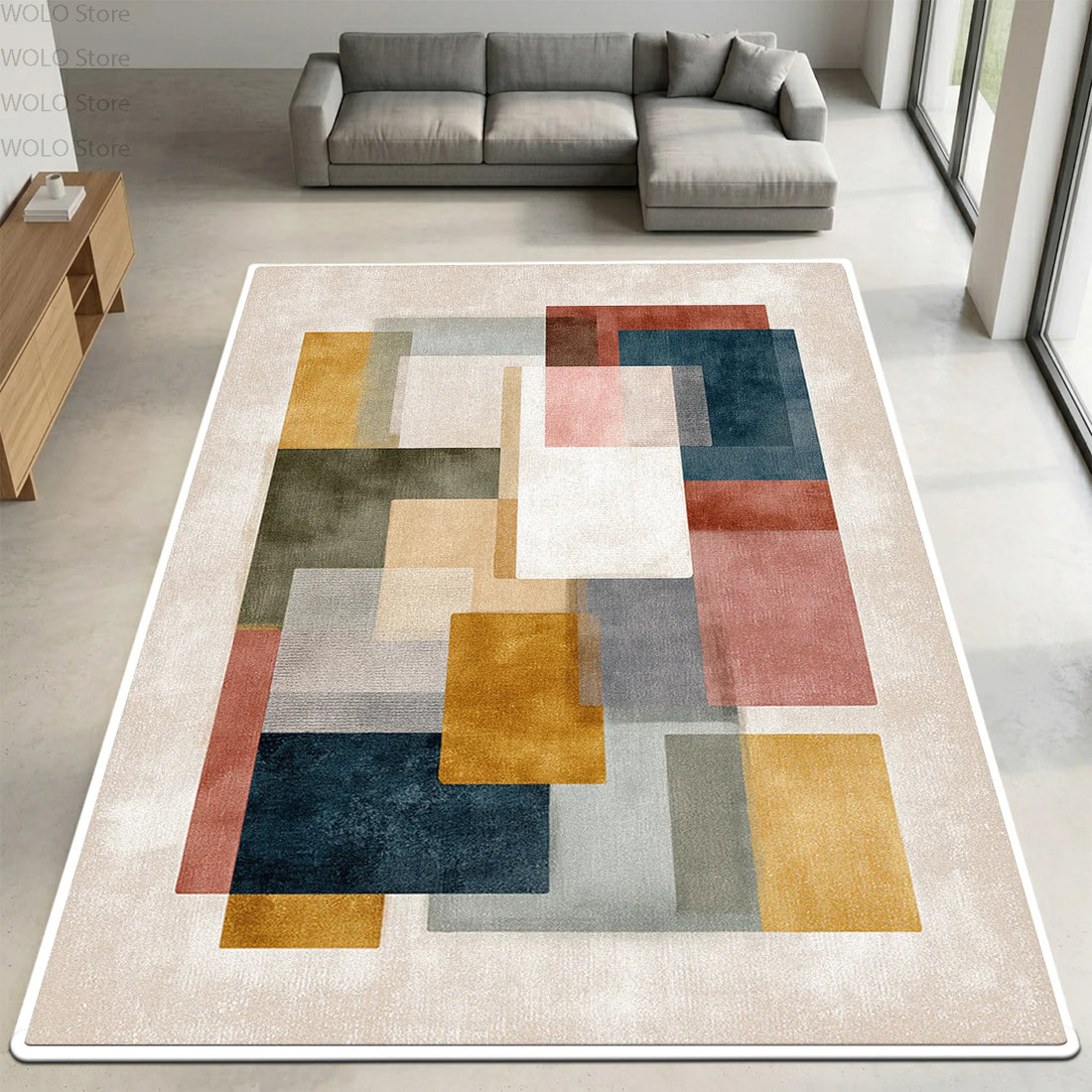 Moderner Teppich mit geometrischem Farbblock-Muster für Wohnzimmer und Schlafzimmer – 50 × 80 bis 200 × 400 cm, rutschfest, waschbar, 11 Motive