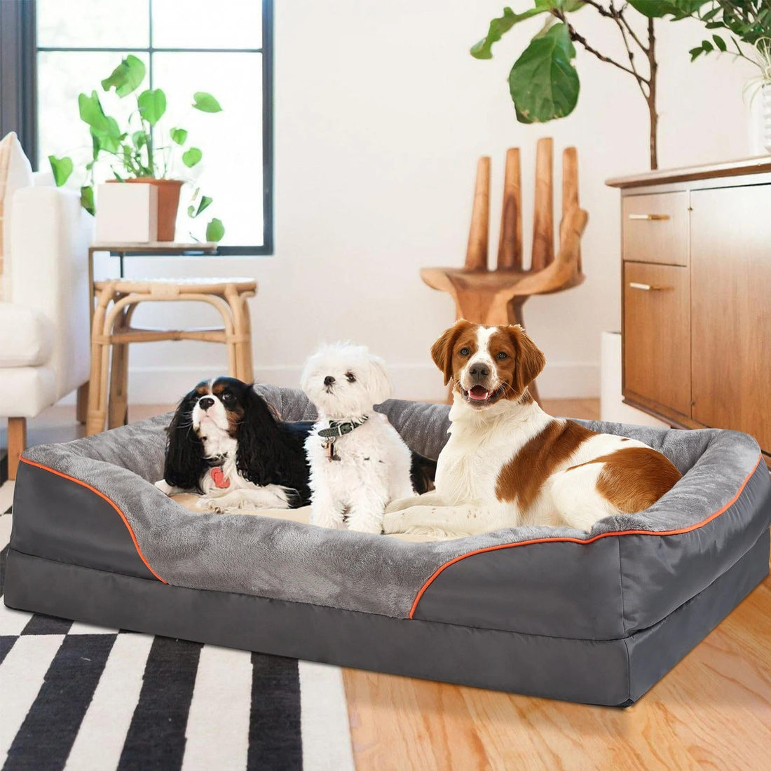 Hundebett mit Schaumstoffkern und hohem Rand für Zuhause, Auto und Reisen – Oxford 600D, wasserdichtes Innenfutter, waschbarer Bezug, L bis 3XL