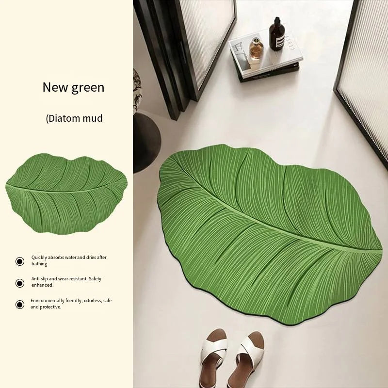 Saugfähige Badematte in grüner Blattform für das Badezimmer – 40 × 60 oder 50 × 80 cm, schnell trocknend, schmutzabweisend, rutschfest, 10 Motive