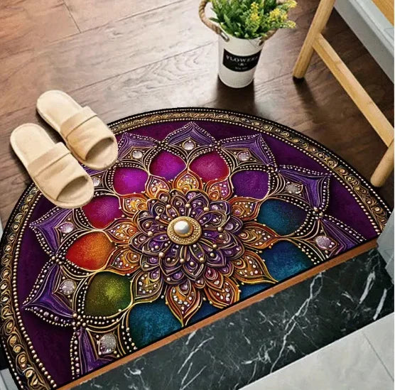 Halbrunde Fußmatte aus Filz für Haustür, Eingang und Schlafzimmer – 40 × 60 bis 60 × 90 cm, rutschfest, bedruckt, innen und außen, 4 Motive