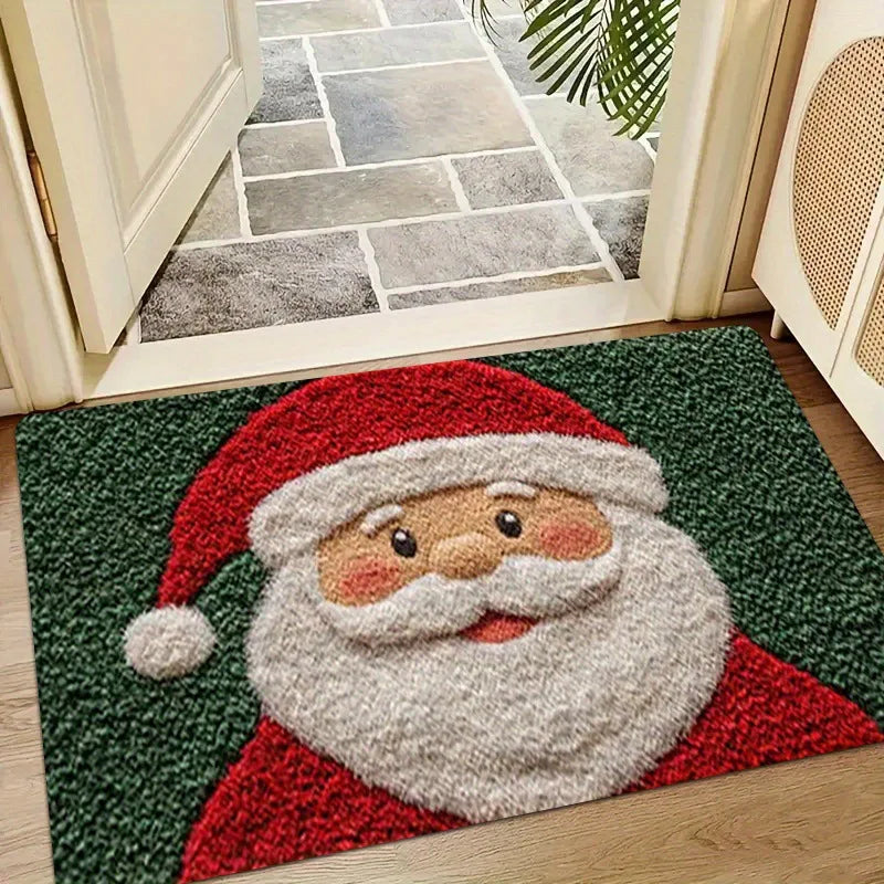 Weihnachtliche Fußmatte mit Weihnachtsmann- und Festmotiven für Haustür und Eingang – 40 × 60 cm, beflockt, rutschfest, farbbeständig, 6 Motive