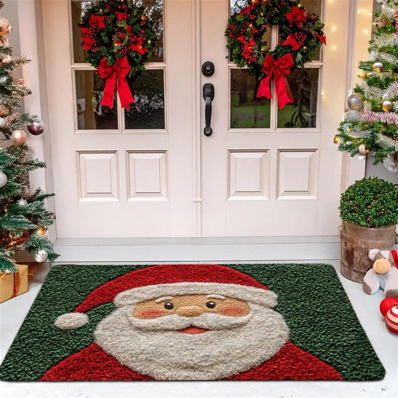 Weihnachtliche Fußmatte mit Weihnachtsmann- und Festmotiven für Haustür und Eingang – 40 × 60 cm, beflockt, rutschfest, farbbeständig, 6 Motive