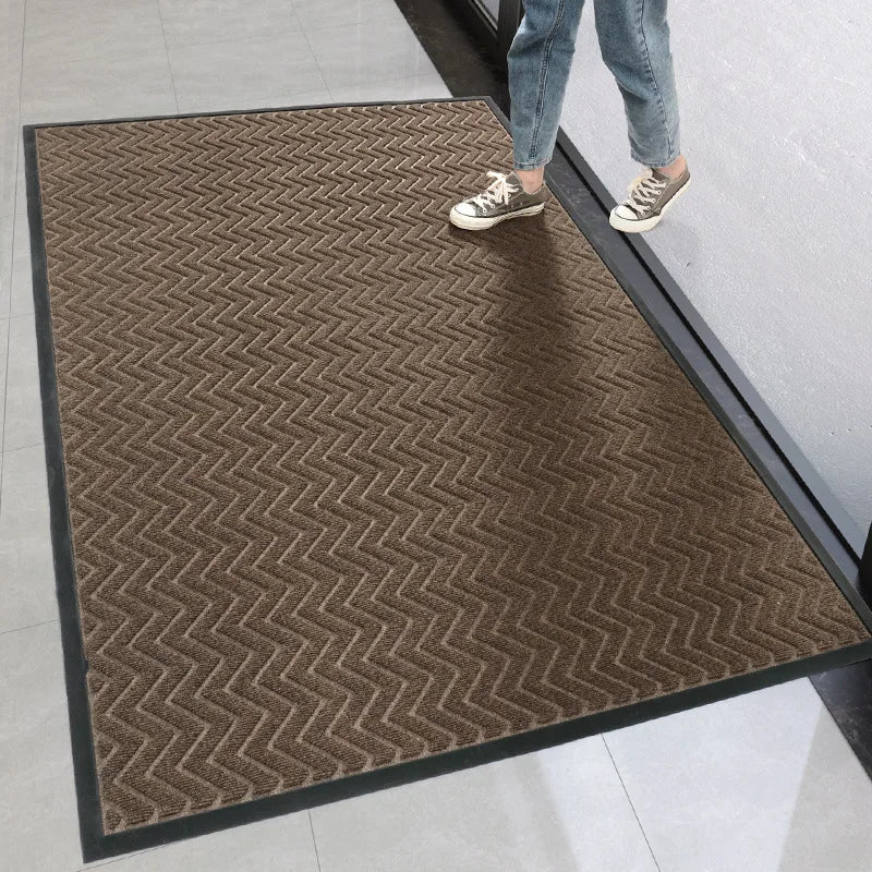 Gestreifte Fußmatte für Eingangstür, Balkon und Küche – 45 × 75 oder 60 × 90 cm, rutschfest, zuschneidbar, leicht zu reinigen, Dunkelgrau oder Braun