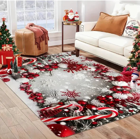 Weihnachtsteppich mit Lebkuchenhaus-Motiv für Wohnzimmer und Schlafzimmer – 40 × 60 bis 120 × 160 cm, rechteckig, Flanell, rutschfest, 4 Motive