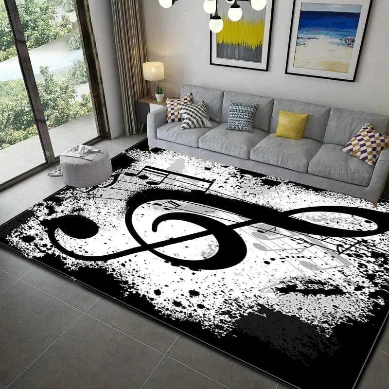 Teppich mit Musik-Motiv aus Klavier und Noten für Wohnzimmer, Schlafzimmer und Flur – 40 × 60 bis 120 × 160 cm, rechteckig, rutschfest, 21 Motive