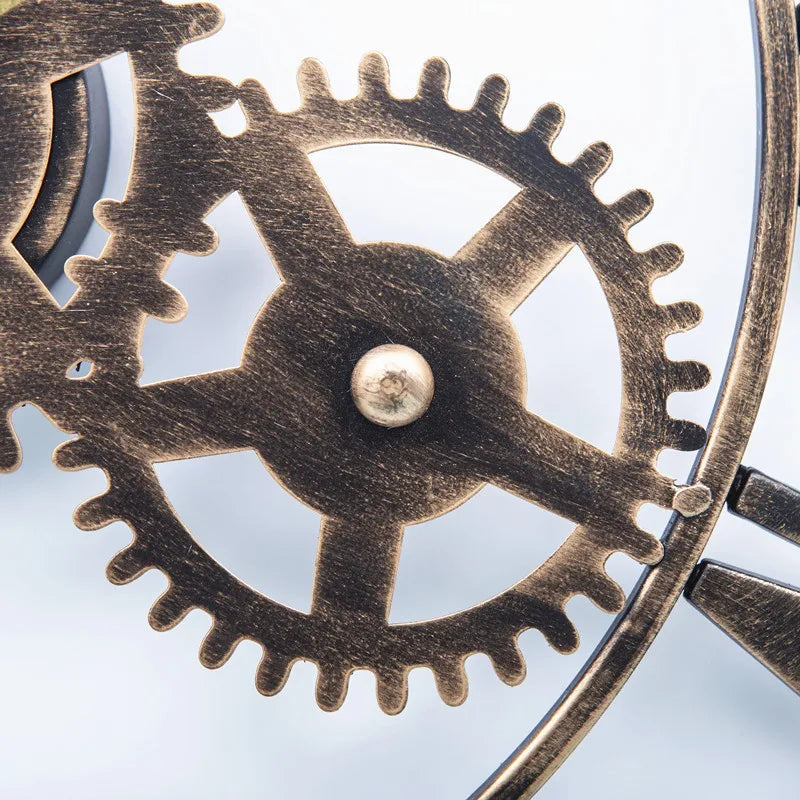 Große Wanduhr im Industrie-Vintage-Stil mit Zahnrad-Optik für Wohnzimmer und Flur – Ø 40 bis 60 cm, Metall, römische Ziffern, Gold oder Antikgold
