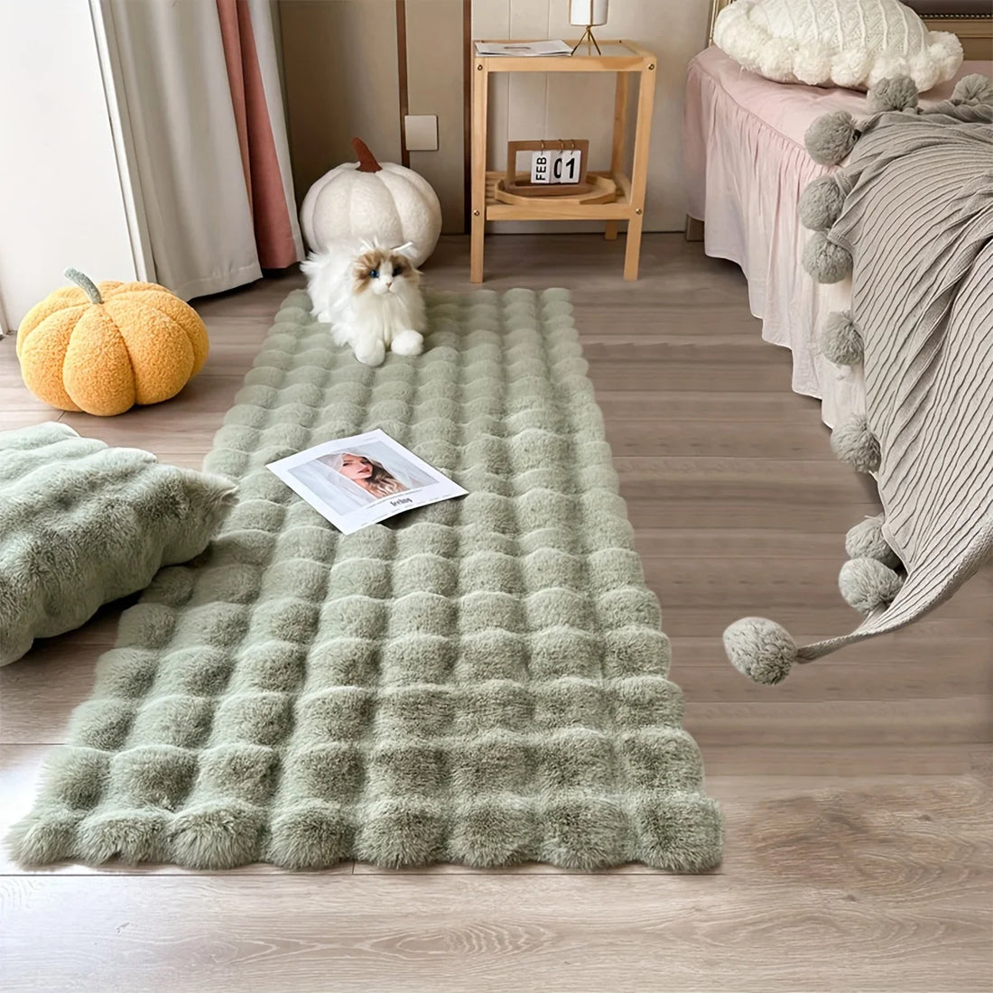 Teppich aus Kaninchenfell-Imitat mit Wildlederrückseite für Wohnzimmer und Schlafzimmer – 60 × 90 bis 60 × 180 cm, maschinenwaschbar, 4 Farben
