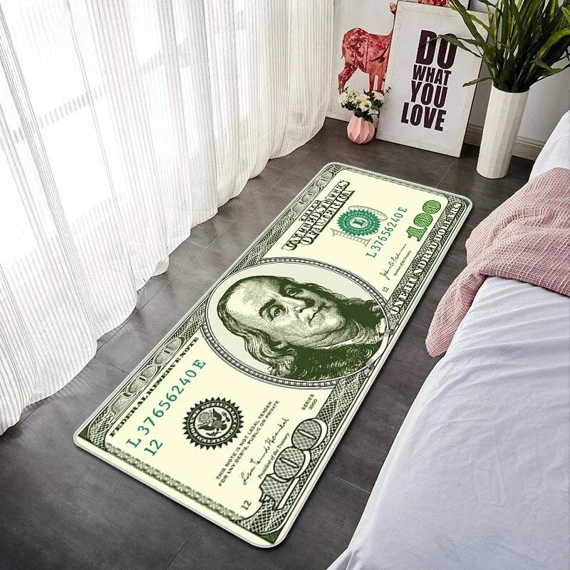 Läufer mit Banknoten-Motiv für Schlafzimmer, Flur und Büro – 40 × 60 bis 50 × 160 cm, weich, rutschfest, geräuschdämpfend, 16 Motive