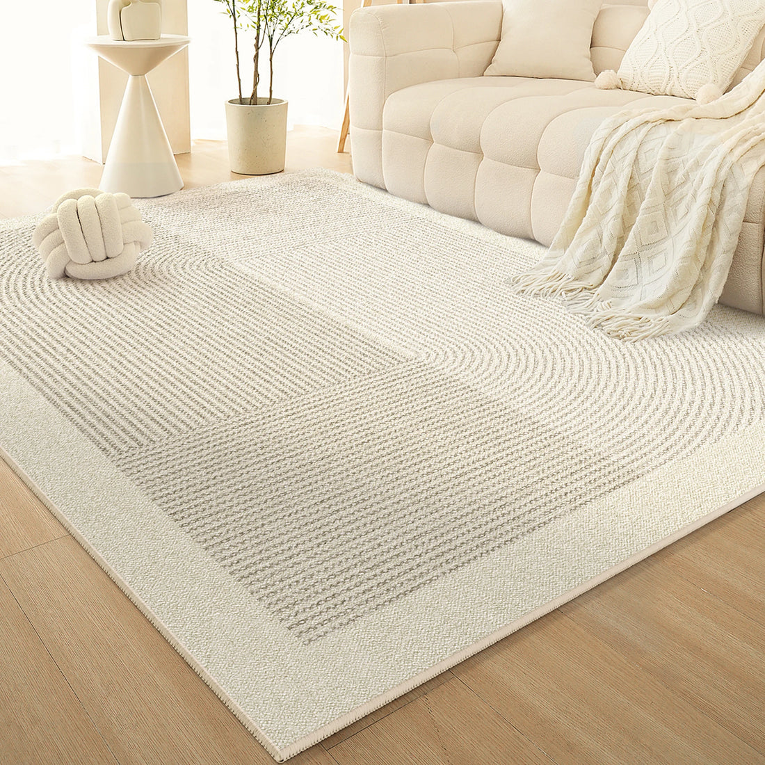 Teppich im französischen Creme-Stil für Wohnzimmer und Schlafzimmer – 80 × 160 bis 160 × 230 cm, Flanell mit Schaumkern, rutschfest, 6 Motive