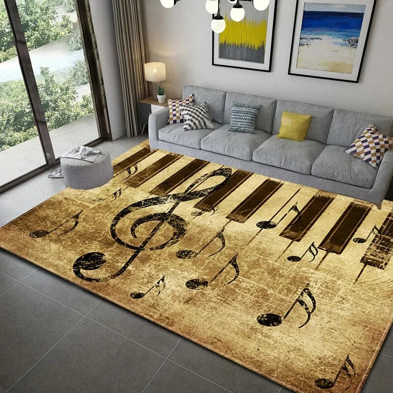 Teppich mit Musik-Motiv aus Klavier und Noten für Wohnzimmer, Schlafzimmer und Flur – 40 × 60 bis 120 × 160 cm, rechteckig, rutschfest, 21 Motive