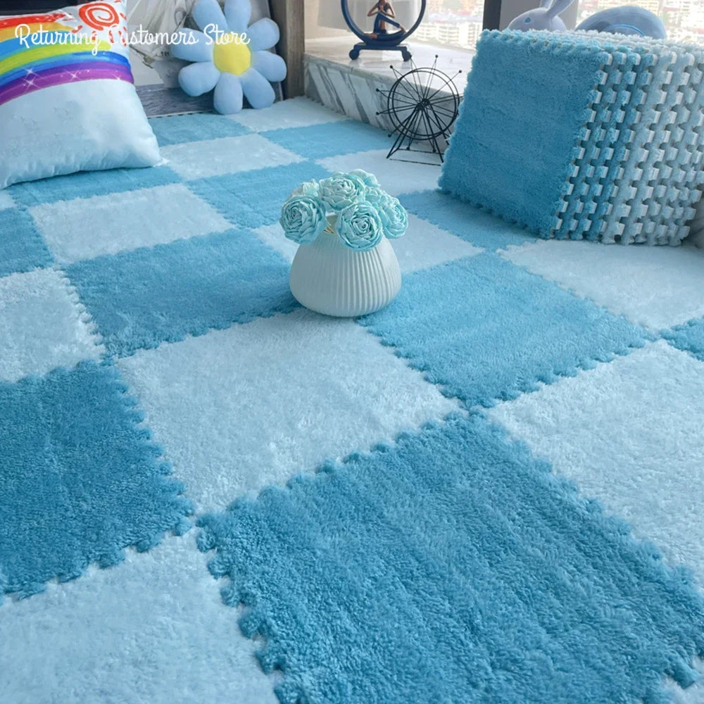 Ineinandergreifende Plüsch-Bodenfliesen als Spielmatte für Kinderzimmer und Schlafzimmer – 30 × 30 × 1 cm, EVA-Schaum, 10 oder 20 Stück, 24 Farben