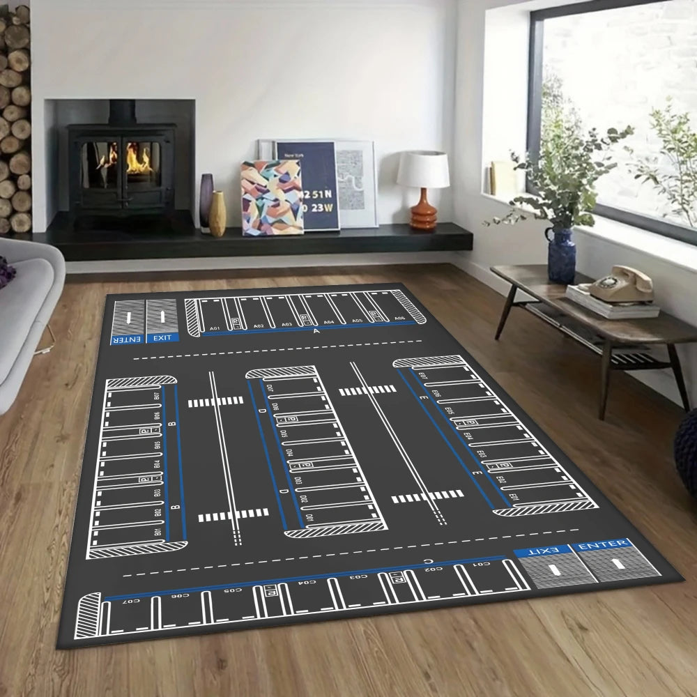 Kinderteppich mit Flughafen-Motiv als Spielmatte für Kinderzimmer und Wohnzimmer – 30 × 50 bis 120 × 160 cm, rechteckig, rutschfest, 4 Motive