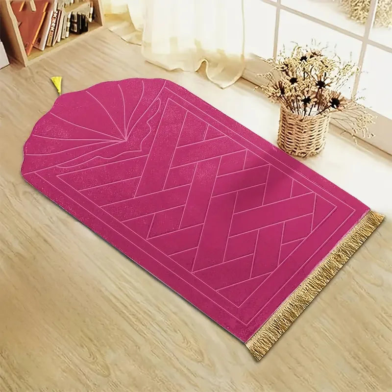 Gepolsterter Gebetsteppich mit Quasten und Prägemuster für das Gebet an verschiedenen Orten – 65 × 110 cm, dicke Schwammeinlage, weich, 7 Farben