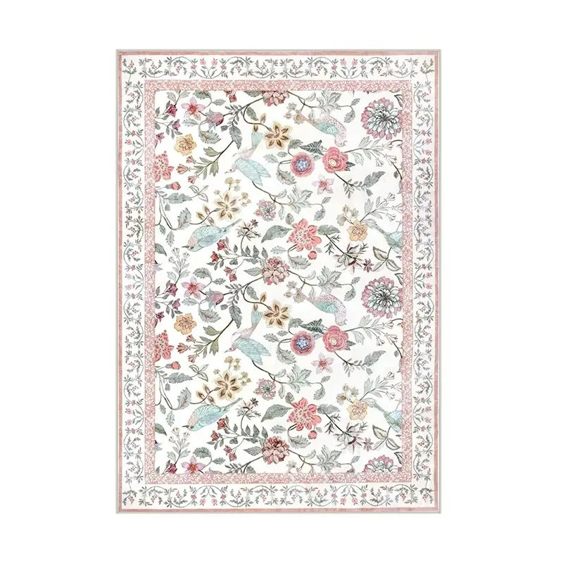 Teppich mit Frühlingsblumen im Landhausstil für Wohnzimmer und Schlafzimmer – 40 × 60 bis 180 × 240 cm, Flanell, rutschfest, waschbar, 4 Motive