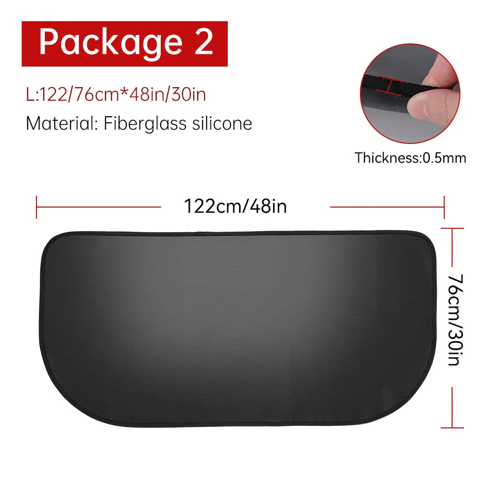 Feuerfeste Kaminmatte aus Glasfaser als Bodenschutz vor Kamin und Holzofen – 102 × 50 oder 122 × 76 cm, halbrund, 0,5 mm dünn, Silikon-Rückseite