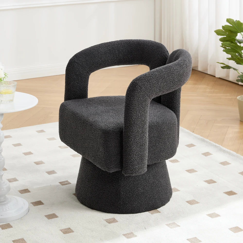 Drehbarer Bouclé-Sessel mit runder Form und breiten Armlehnen für Wohnzimmer und Schlafzimmer – 360° drehbar, 67 × 55 × 74 cm, 4 Farben