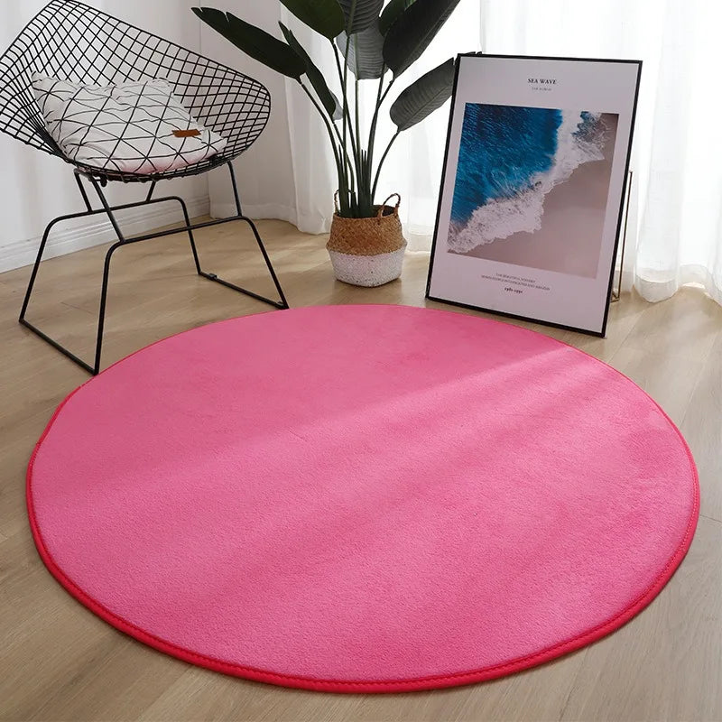 Runder, einfarbiger Flanell-Teppich in 10 Farben für Schlafzimmer und Kinderzimmer – Ø 40 bis 120 cm, weich, rutschfest, waschbar